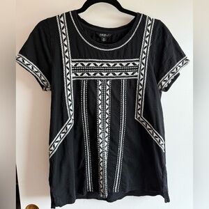 Lucky Brand Black Tee with White Geometric Design